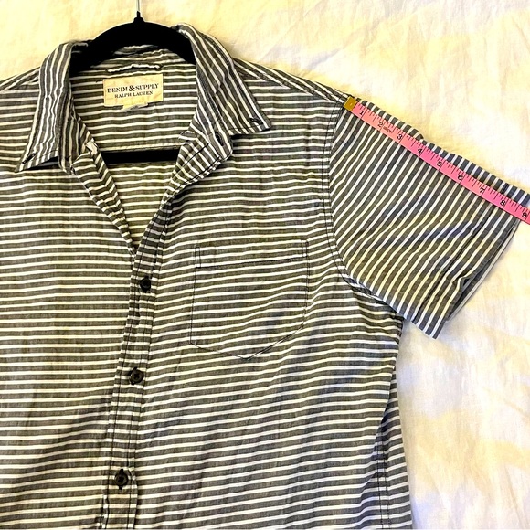 Ralph Lauren Denim & Supply Striped  Button Up Casual Men Shirt White&gray L/G - Picture 12 of 13